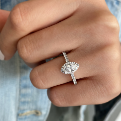 .90 Ctw Marquise Diamond Pavé Halo Engagement Ring